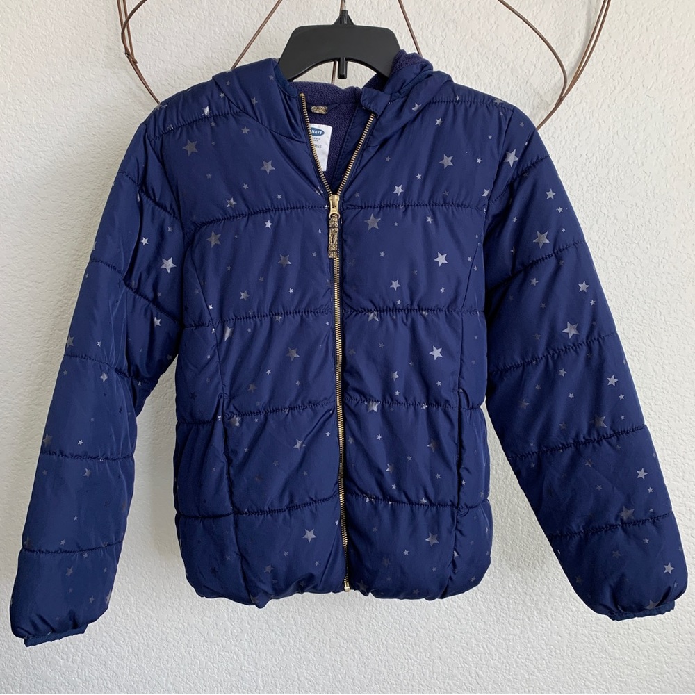 Old Navy Blue With Silver Stars Puffer Jacket With Hood Size XL (14)